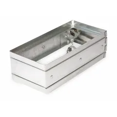 Rectangular fire damper with curtain blade type and spring closure mechanism. Designed for horizontal mounting in HVAC ductwork to prevent fire and smoke spread. Dimensions: 7 3/4 in height, 11 3/4 in width, 3 3/4 in length.