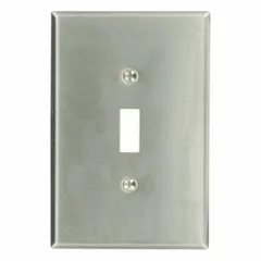 This 1-gang jumbo wall plate is designed for toggle switches. Made of stainless steel with a silver finish, it provides corrosion resistance and extra coverage for larger openings or damaged drywall. Suitable for general-purpose use in residential and light commercial settings.