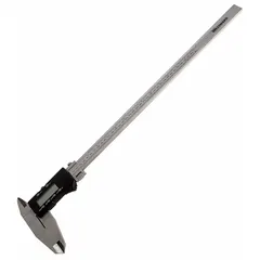 General-purpose digital caliper without SPC output for measuring external, internal, and step dimensions. Features inch/metric conversion, step measurement mode, accuracy ±0.002 in, resolution 0.0005 in / 0.01 mm. Stainless steel construction suitable for machining, fabrication, and quality inspection.