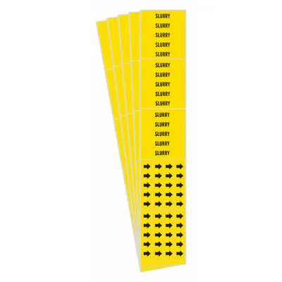 BRADY Pipe Marker: Slurry, Yellow, Black, Fits 3/4 in and Smaller Pipe O.D., 3 Pipe Markers - Slurry Adhesive Pipe Markers