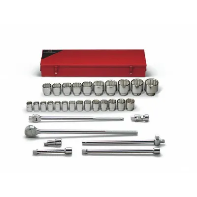 WRIGHT TOOL Socket Wrench Set: 3/4 in Drive, 31 Piece, 12-Point, Metric - Metric Socket Sets with Drive Tools
