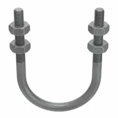 Steel U-bolt designed for securing 4-inch pipe to structural supports. Features 1/2"-13 threads and 6 3/4-inch inside height. Commonly used in piping support systems for industrial, HVAC, and material handling applications.