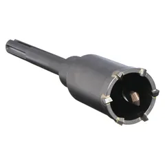 One-piece SDS-Max core bit with 1 3/4 in core diameter and 12 in overall length. Includes centering bit for accurate starts. Designed for dry drilling in masonry and concrete.