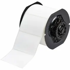 Thermal transfer precut label roll with rubber permanent adhesive, 2 in x 13 in size, 500 labels per roll. Compatible with BBP33 printer series. Used for industrial identification and labeling, including asset tags, pipe markers, and safety labels.
