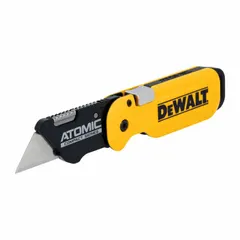 DEWALT assisted-opening utility knife with steel blade and plastic handle. Includes one blade and a pocket clip for convenient carry. Suitable for cutting drywall, cardboard, plastic strapping, and general construction or packaging materials.