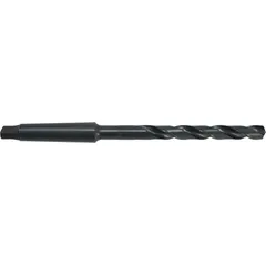 This high-speed steel taper-shank drill bit features a 1-17/64" (1.2656 in) diameter with a 118° point and black oxide finish. The Morse Taper #4 (MT4) shank provides secure mounting in compatible drill spindles. Suitable for general-purpose drilling in metal and other materials on industrial drill presses or milling machines that accept an MT4 spindle.