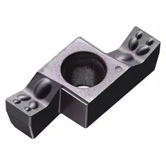 Carbide insert for precision grooving, parting, and turning operations in metalworking. Used with compatible tool holders to produce accurate grooves and achieve tight tolerances.