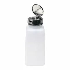 HDPE dispensing bottle with 236.5 mL (8 fl oz) capacity. Natural bottle body with silver dropper closure included. Non-sterile, no label. Suitable for controlled drop-by-drop dispensing of liquids in laboratory and industrial settings.