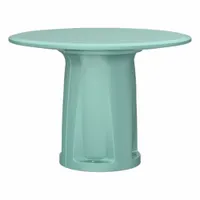 Polyethylene cylinder base table with 42 in diameter, no game top, ballast accepted for stability, and ISO 22196 antimicrobial surface. Suitable for break rooms, cafeterias, or outdoor seating areas