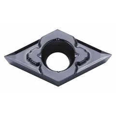 This diamond indexable turning insert is designed for precision finishing of non-ferrous materials such as aluminum alloys and plastics. It is commonly used on CNC lathes to achieve tight tolerances and superior surface finish. The insert geometry is optimized for fine finishing operations.