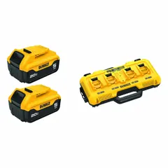 This kit includes two 20V MAX* 5 Ah lithium-ion batteries and a DCB104 charger. Designed for use with DEWALT 20V MAX* cordless tools such as drills, saws, and impact drivers. The batteries are not oil-resistant.