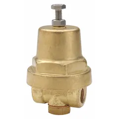 This CASH VALVE cryogenic service pressure regulator is constructed with brass body and NPT x NPT connections. It features a 1/4 inch inlet connection size. Designed for controlling and reducing pressure in cryogenic fluid systems, it is suitable for applications involving low-temperature gases such as liquid nitrogen, oxygen, or argon.