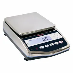 This food scale from RICE LAKE WEIGHING SYSTEMS features a 5 1/2 in square weighing surface with 0.01g readability for precise measurement. The IP65 rating enables washdown cleaning in wet environments. An RS-232 port allows data transfer to external devices. Typical applications include portion control, ingredient weighing, and quality checks in commercial kitchens and food processing.
