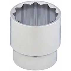 This 1/2" drive hand socket features a 28 mm metric size with a 12-point standard configuration. The chrome finish provides corrosion resistance. It is used for tightening or loosening fasteners with a 28 mm head size in automotive, machinery, and industrial applications.