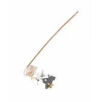 Replacement thermostat for APW Wyott commercial foodservice equipment. Regulates temperature in griddles, fryers, and warmers to maintain consistent heating performance. Use as a direct replacement for the original component