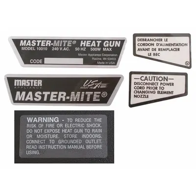 MASTER APPLIANCE Label (MPN 35275) - Master Appliance Power Tool Parts