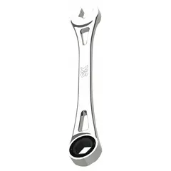 This SAE 6-point ratcheting combination wrench features a 9/16 in head size and is constructed from alloy steel with a chrome finish. The ratcheting box end enables faster fastener turning in confined spaces, while the open end provides standard turning capability. Suitable for tightening and loosening fasteners in automotive repair, industrial maintenance, and mechanical assembly.