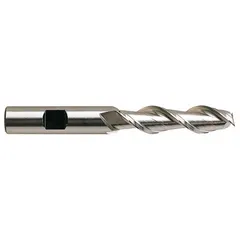 This YG-1 square end mill is made of high-speed steel with a TiN coating. It has a 1/2" mill diameter, 2" length of cut, and 4" overall length with 2 flutes. Designed for milling aluminum and non-ferrous materials, it is used in slotting, profiling, and contouring operations.