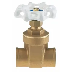 This non-rising stem brass gate valve is designed for potable water systems, featuring a forged brass wedge and brass bonnet. With 1-1/4" sweat x sweat connections and a 200 psi CWP rating, it is suited for full open or full close service in residential and commercial plumbing applications. The wheel handle provides manual operation.