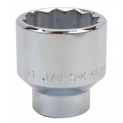 This 1/2" drive hand socket features a 1 3/8 in SAE size with a 12-point configuration for use with hex fasteners. The chrome finish provides corrosion resistance. Suitable for tightening or loosening bolts and nuts in automotive and general mechanical tasks.