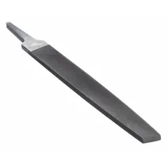 Rectangular file with smooth cut and tapered double-cut tooth pattern. Measures 8 inches without tang, 13/16 inch width, and 3/16 inch thickness. Used for precision metal finishing and deburring in tool and die work, mold making, and general machine shop applications.