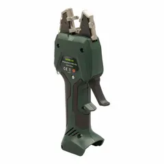 Bare tool with inline scissor action for cutting #2 ACSR, #2 aluminum cable, and #2 copper cable. Powered by a 1.5 Ah battery. Suitable for cutting overhead lines, service drops, and panel installations.