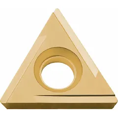 Triangle (T) indexable turning insert with PVD cermet grade. Used for finish turning, facing, and profiling of steel and stainless steel. Suitable for light to medium finishing cuts in general machining operations.