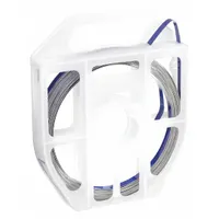 Blue stainless steel strapping with 50 ft length and 1,000 lb break strength. Suitable for industrial fastening, bundling, and securing applications such as pipe supports, cable trays, and ductwork