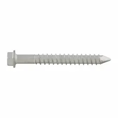 Hex-head screw anchor with 7/32 in diameter and 1-1/4 in overall length. Made from 410 stainless steel with a Stalgard® finish for corrosion resistance. Supplied in a 100-pack. Used for fastening into masonry or concrete in industrial applications.