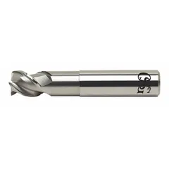 This OSG square end mill is made of carbide with a reduced-neck design, featuring 3 flutes, a 1" cutting diameter, 1" length of cut, and 5" overall length. It is intended for milling aluminum and non-ferrous materials, providing efficient chip evacuation and surface finish in high-speed machining applications.