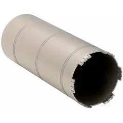 This diamond-tipped core bit is designed for dry coring in concrete, producing clean holes for plumbing, electrical, or HVAC penetrations in walls, floors, and ceilings. It features a 4-1/2 in core diameter, 10 in maximum drilling depth, and 10 in overall length.