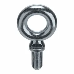 This machinery eye bolt with shoulder is made of steel with a zinc-plated finish for corrosion resistance. It has a 3 3/4 in shank length and 3 3/4 in thread length. The shoulder provides a stable seating surface for lifting applications. Nut is not included. Made in USA.