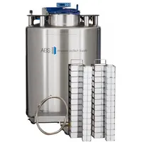 This cryogenic storage system is constructed of stainless steel with a 34 in overall diameter. It includes an inventory carousel for organized sample access. Used for long-term preservation of biological samples in liquid nitrogen, suitable for laboratory and biobank environments