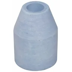 This shield cap is a replacement component for ESAB PT-23/27 handheld plasma torches. It protects the torch tip and deflects slag and spatter during manual plasma cutting operations.