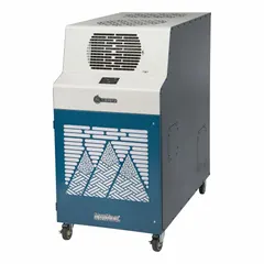 This cooling-only portable air conditioner delivers 60,000 BtuH of cooling capacity for indoor spaces from 3,000 to 3,600 sq ft. It operates on 230V AC and includes an air filter. Suitable for large commercial or industrial areas such as warehouses, factories, or event halls.