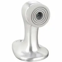 Floor-mounted door stop in chrome finish. Measures 2-5/8 in length, 1-5/8 in width, and 2-3/4 in overall height. Designed to limit door swing and protect walls and fixtures in commercial or industrial settings