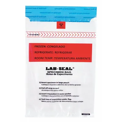 LK PACKAGING Specimen Transfer Bag: LDPE, Biohazard, 1.8 mil Thick, Clear, 18 in Overall Ht - Dual Pouch Specimen Transfer Bags
