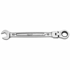 This 13 mm metric 12-point ratcheting combination wrench features a chrome finish and an overall length of 186 3/8 mm. The ratcheting box end allows for efficient tightening and loosening of fasteners without repositioning the tool. Suitable for general fastening tasks in mechanical and industrial settings.