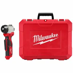 This bare-tool wire and cable stripper handles THHN/XHHW copper and aluminum cable up to 750 kcmil max. It has no bushings and is powered by the M12 system (battery not included). Suitable for stripping large-gauge cable in electrical installations and maintenance.