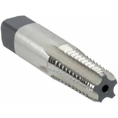 Interrupted-thread pipe tap for threading aluminum and other soft materials. Creates 1/8"-27 NPTF threads. H3 / 3B tolerance, 5 flutes, plug chamfer. Used in plumbing, pneumatic systems, and electrical conduit installations.