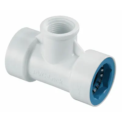 HYDRORAIN Tee: 3/4" Push x 3/4" Push x 1/2" FPT, ABS Plastic - Irrigation Tee Fittings