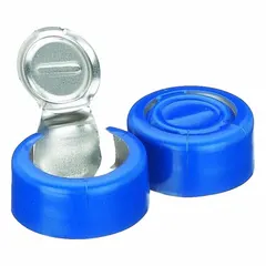 These WHEATON snap-on bottle caps are made of blue aluminum and measure 13 mm in diameter. They are unlined, non-vented, and colored, with no septa included. Each pack contains 1,000 closures. Suitable for sealing standard lab bottles and vials in general laboratory use.
