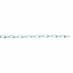 This light-duty jack utility chain features a double loop design with a link inside length of 2 3/8 in and a working load limit of 305 lb. Suitable for lifting, pulling, and securing loads in industrial and commercial settings.