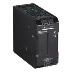 Single-phase DIN Rail mount DC power supply with metal housing. Converts 100 to 240 V AC input to a stable 24 V DC output. Rated output power 240 W, output current 10 A. Suitable for industrial control panels, automation systems, and machinery requiring reliable DC power.
