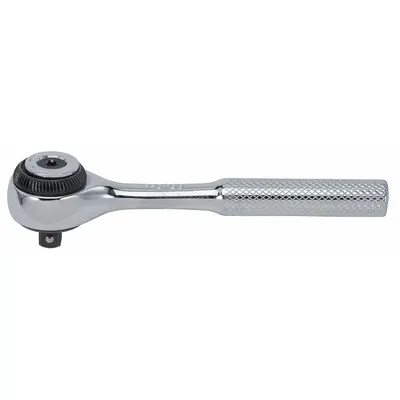 PROTO Hand Ratchet: Round, Reversible, 4 1/2 in Overall Lg, Chrome, 5° Min Arc Swing - Standard-Head Ratchets