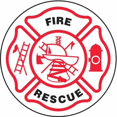 ACCUFORM Hard Hat Label: Fire Rescue, 2 1/4 in Dia, English, Engineer-Grade Retroreflective - Safety