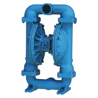 This air-operated double diaphragm pump features a 316 stainless steel housing, 3-inch NPT connections, and a flow capacity of 285 gpm. It is equipped with an EPDM seat and Santoprene check valves. Typical applications include transfer of corrosive or abrasive fluids in industrial processes