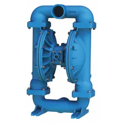 This air-operated double diaphragm pump features a 316 stainless steel housing, 3-inch NPT connections, and a flow capacity of 285 gpm. It is equipped with an EPDM seat and Santoprene check valves. Typical applications include transfer of corrosive or abrasive fluids in industrial processes.