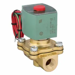 This 2-way, 2-position normally closed solenoid valve from REDHAT features a 3/8 in pipe size and operates on 24V DC. The watertight coil enclosure provides moisture resistance for outdoor or washdown environments. Designed for high flow, it is suitable for controlling the flow of liquids or gases in industrial automation, irrigation, and process control systems.