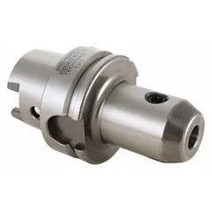 This HSK63A taper end mill holder accommodates 1-1/4 in shank tools with a 4.25 in projection. Coolant-through capability aids chip evacuation in milling, drilling, and contouring operations on CNC machining centers.